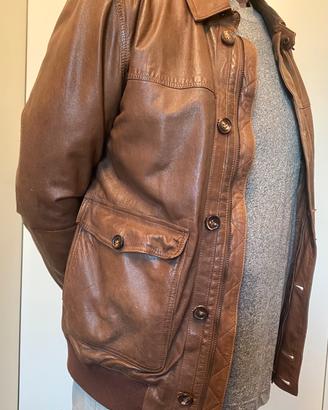 Giubbotto pelle marrone con tasche