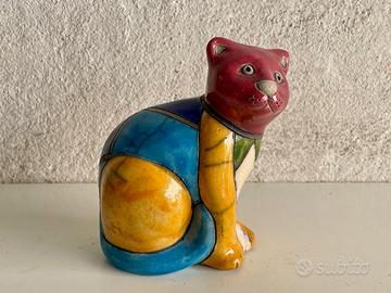 Statuetta gatto seduto in ceramica Raku – mod 20