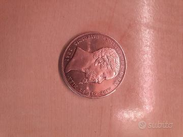 moneta 5 lire 1861 emanuele II zecca Torino arg.