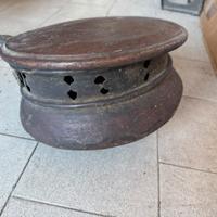 Antico scaldaletto in rame con manico in legno