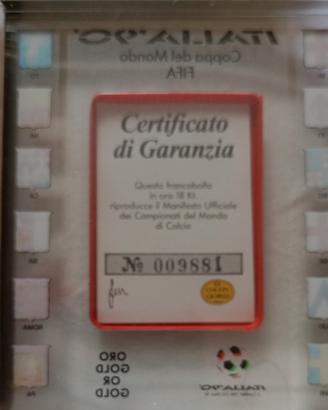 Francobollo in oro 18k numerato Italia 90