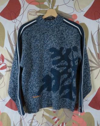 Maglione da donna in maglia blu scuro, con strisce