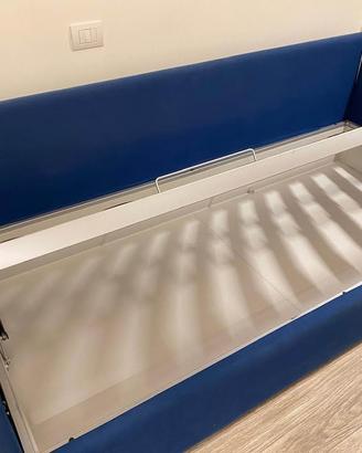 Letto singolo con contenitore in legno massello