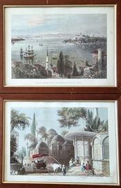 Un set di due incisioni a colori - litografie