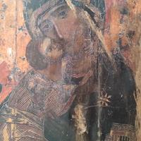 Icona Madonna con Gesù su legno antico 