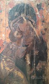 Icona Madonna con Gesù su legno antico 