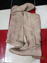 Stivali Estivi Alti Beige - Vera Pelle Traforata –