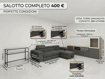 Salotto completo. Divano, mobile TV e tavolino
