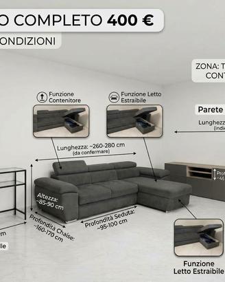 Salotto completo. Divano, mobile TV e tavolino