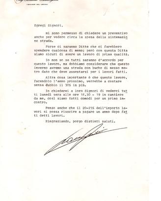Lettera Ferruccio Lamborghini