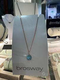 collana argento 925 rosè con acquamarina quadrata