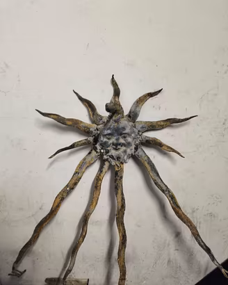 Artisan Wrought Iron Anthropomorphic Sun Wall Scul