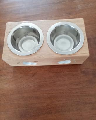 Porta ciotola doppia in legno per pet