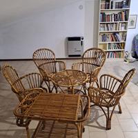 Salottino vintage in rattan / vimini con carrello