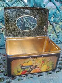 Antica scatola di latta francese con specchio