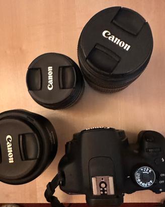 canon 1200d con 3 obiettivi e cavalletto