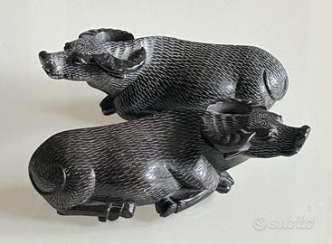 Statuetta bufalo d'acqua scultura in pietra ollare