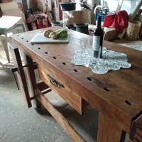 Tavolo da falegname in faggio ristrutturato