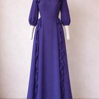 Abito lungo elegante con volant per donna, tg S