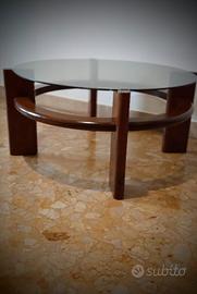 Tavolino legno/cristallo, vintage '60