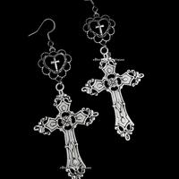 Orecchini Croce e Cuore Argento 