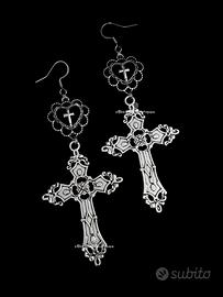Orecchini Croce e Cuore Argento 