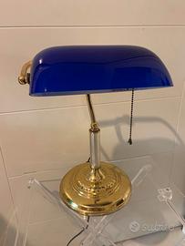 lampada Churchill da scrivania ottone e vetro BLU