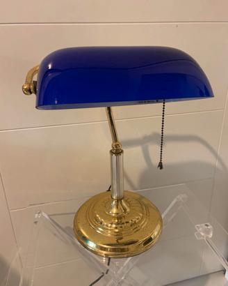 lampada Churchill da scrivania ottone e vetro BLU