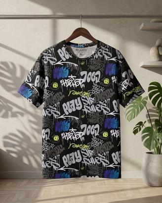 T-shirt, Terranova, graffiti, nera, XL, streetwear