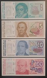 LOTTO BANCONOTE ARGENTINA 1-5-10-100 PESOS