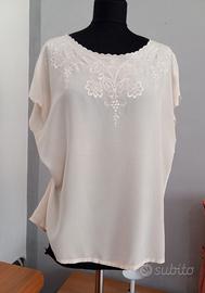 Blusa con ricamo smerlato in pura seta