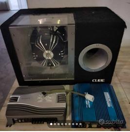 subwoofer cube 25cm, 2 amplificatori, cavo rca
