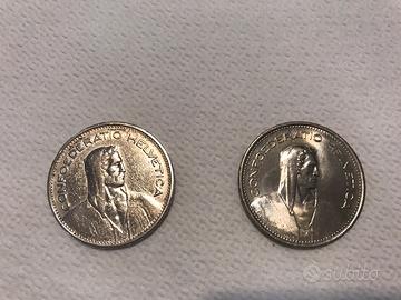 5 FRANCHI SVIZZERA ARGENTO 1932 e NICHEL RAME 1968
