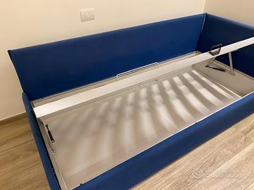 Letto singolo con contenitore in legno massello