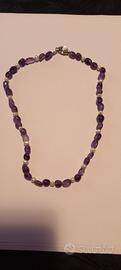 Collana artigianale in ametista e vere perle 