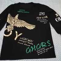 Maglietta nera con stampe oro e verdi XL