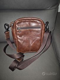 tracolla uomo in pelle marrone, marca AEREONAUTICA