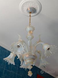 Lampadario vetro murano Madreperla oro 5 luci