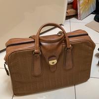 Borsone viaggio da mano vintage in pelle e tessuto