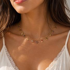 Collana Donna Multi-Charms Dorata Simboli NUOVA