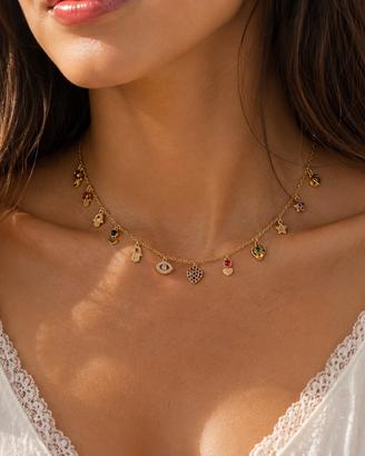 Collana Donna Multi-Charms Dorata Simboli NUOVA