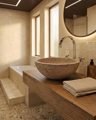 Lavabo a Ciotola in Travertino Naturale