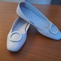 Ballerine bianche eleganti in vera pelle quadrate