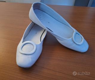 Ballerine bianche eleganti in vera pelle quadrate