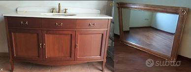 MOBILE DA BAGNO LEGNO CILIEGIO CON LAVABO SPECCHIO