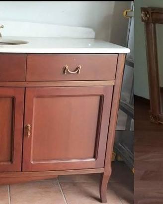 MOBILE DA BAGNO LEGNO CILIEGIO CON LAVABO SPECCHIO