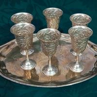 Set Vintage di 6 calici con vassoio