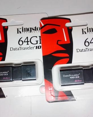 2 chiavette dati penna usb  portatile kingston 64g