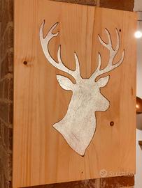 quadro in foglia oro / argento con testa di cervo