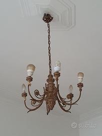 Lampadario vintage 6 luci in metallo, anni 60